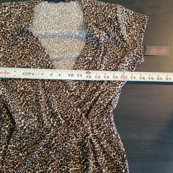 Vintage Willi Smith Cheetah Print Faux Wrap Midi Dress Mob Wife Retro Made USA M - Picture 6 of 7